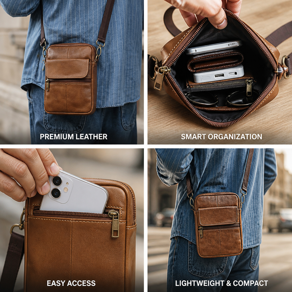 Genuine Leather Multi-Compartment Crossbody Bag