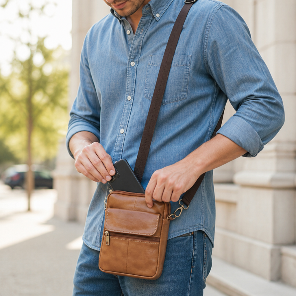 Genuine Leather Multi-Compartment Crossbody Bag