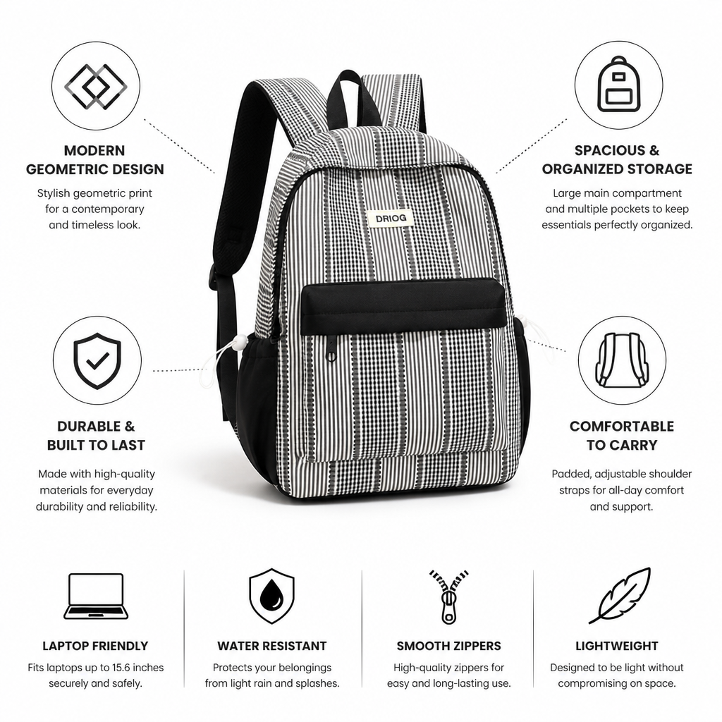 Geometric Print Padded Straps & Multiple Pockets School Backpack