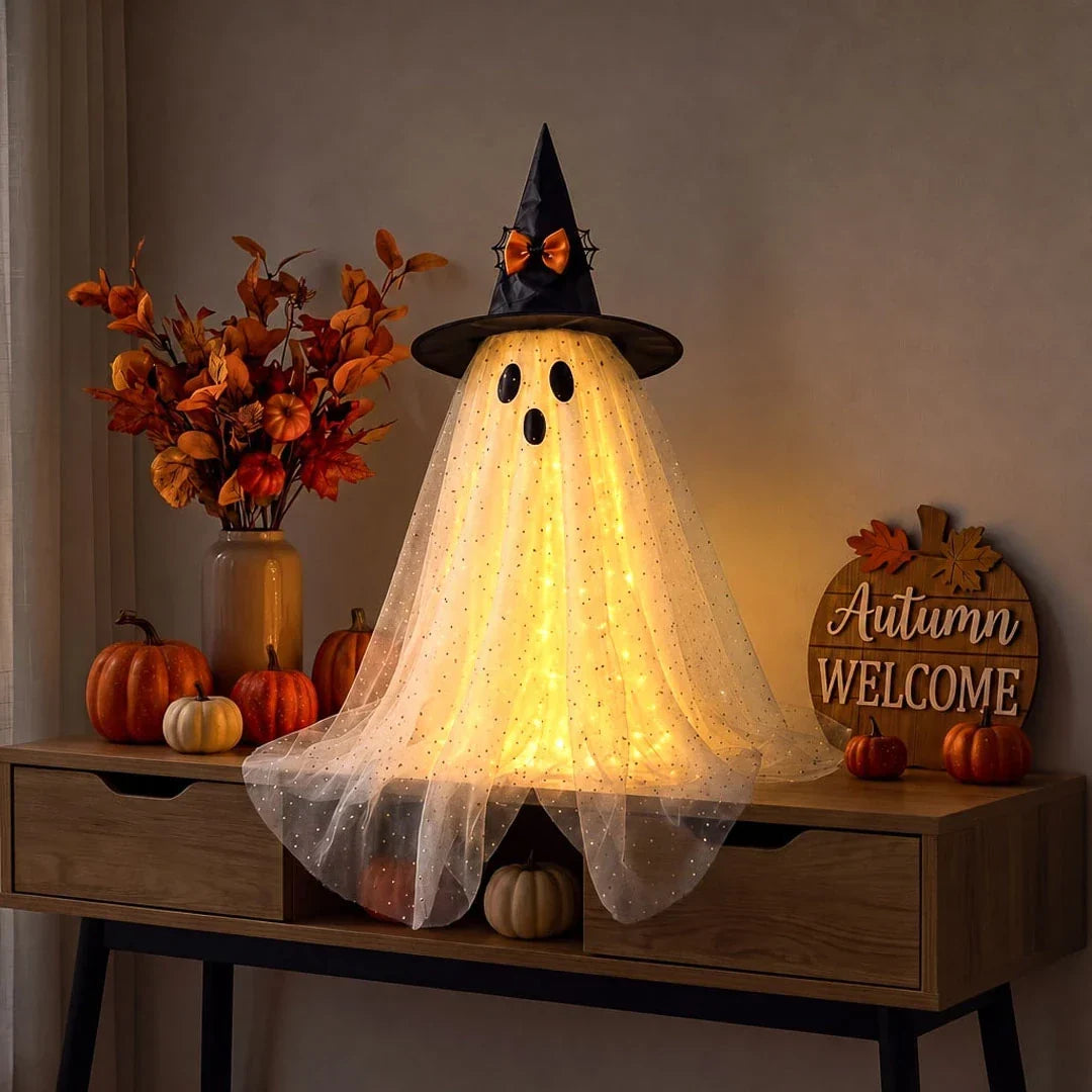 Ghost Decoration Sparkly Tulle Golden Glow Battery Powered