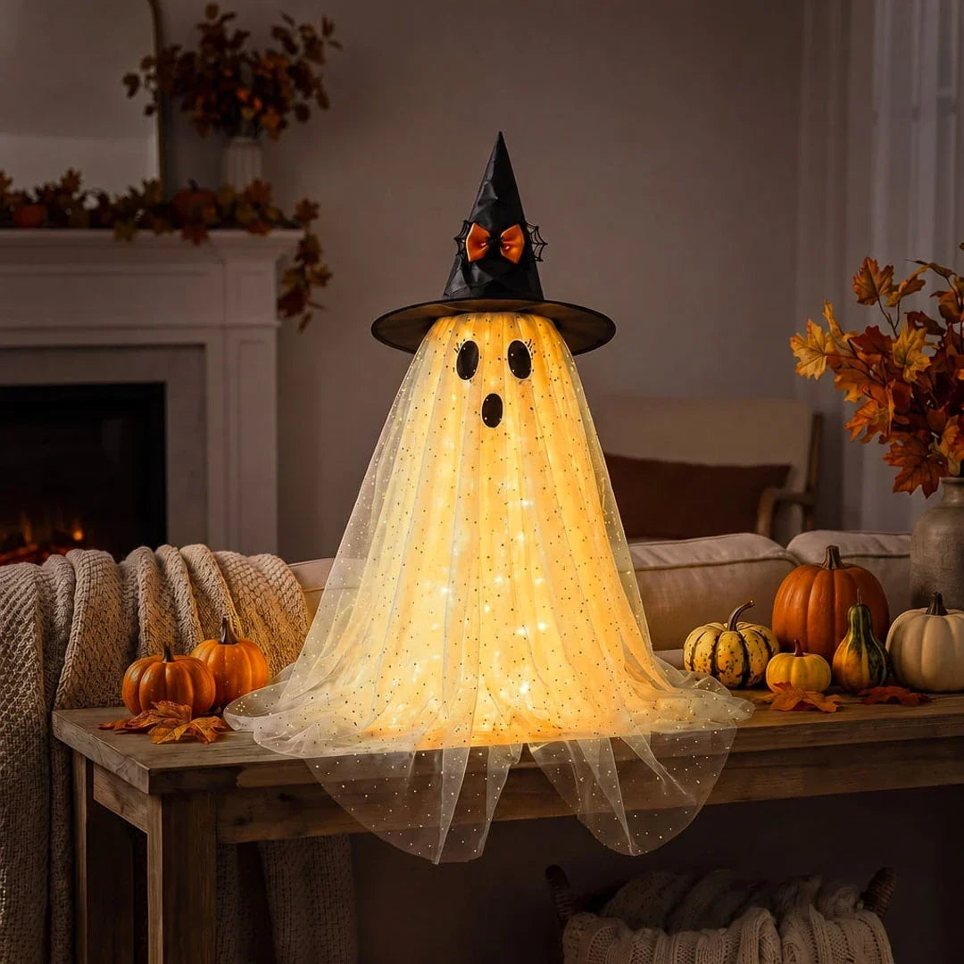 Ghost Decoration Sparkly Tulle Golden Glow Battery Powered