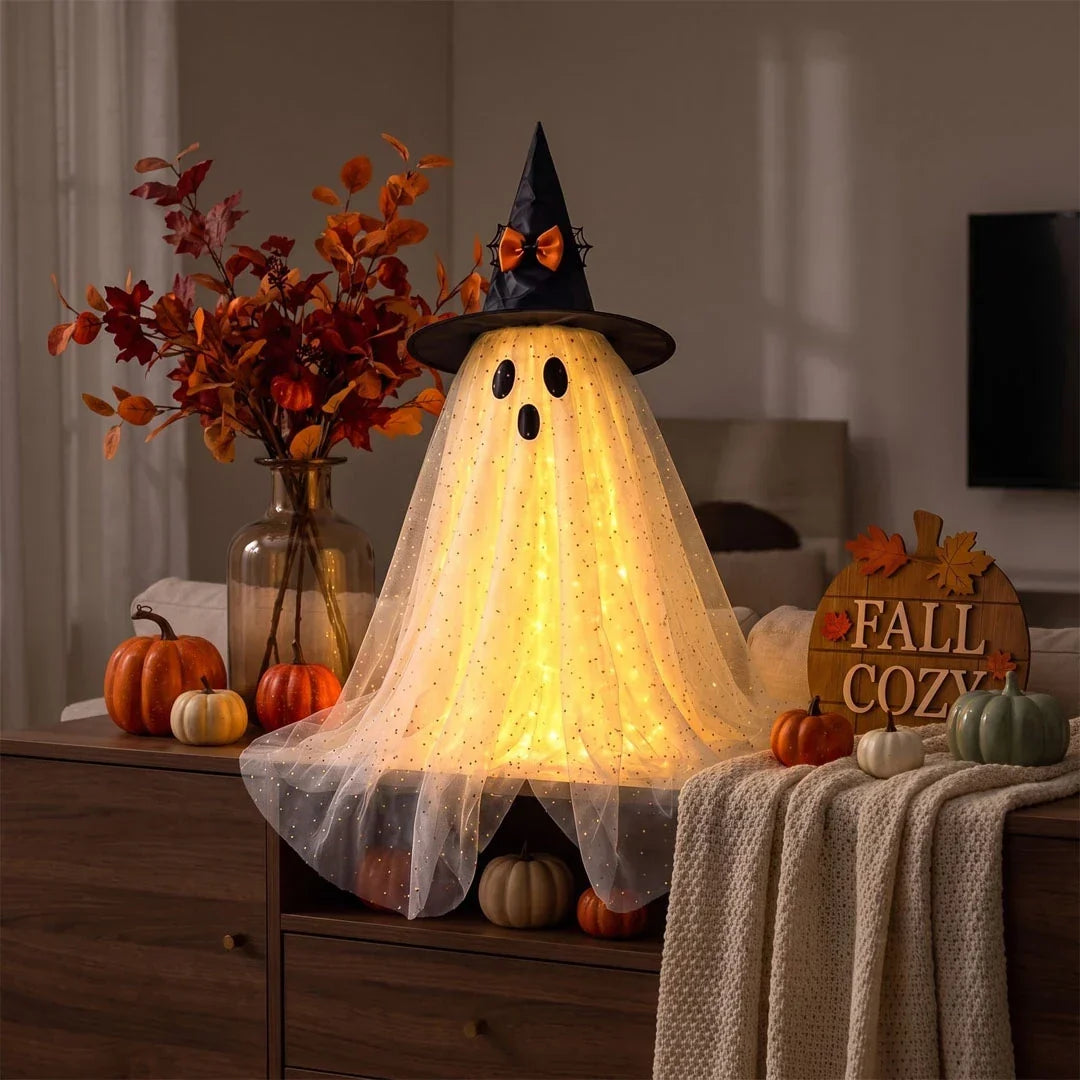 Ghost Decoration Sparkly Tulle Golden Glow Battery Powered