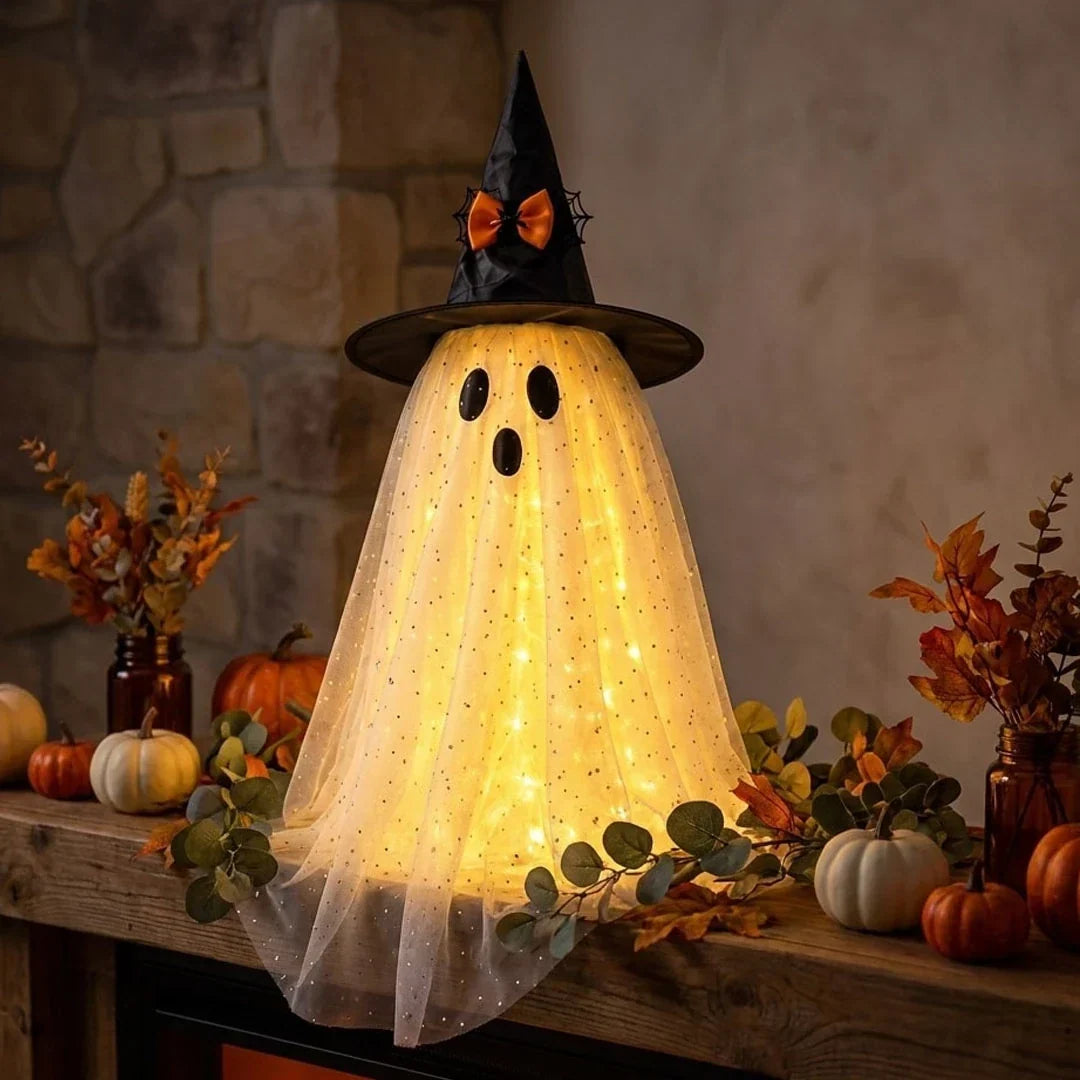 Ghost Decoration Sparkly Tulle Golden Glow Battery Powered
