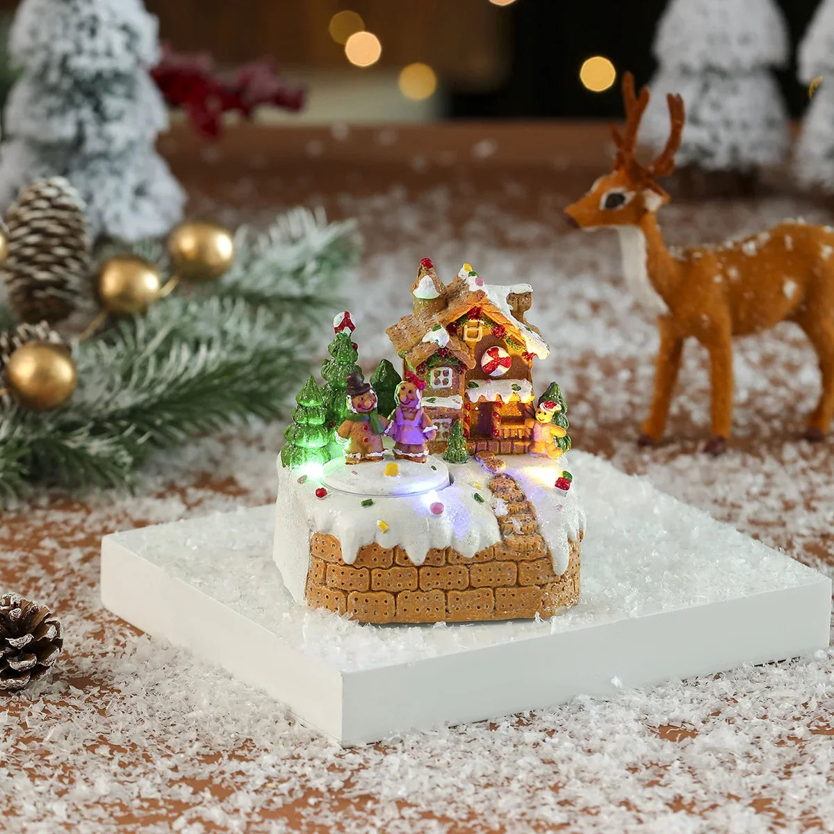 Gingerbread House Centerpiece Built-In LED & Candy Accents