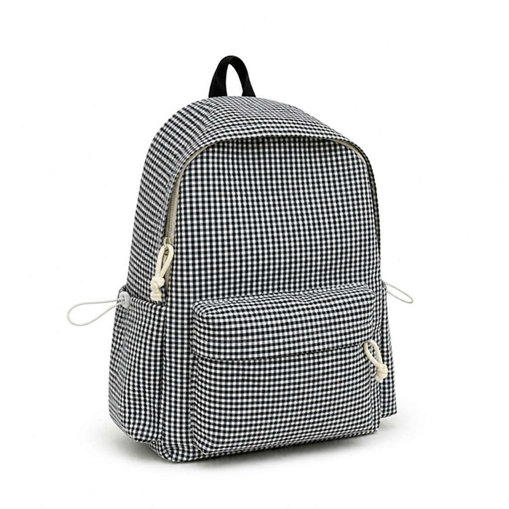 Gingham Print Multi-Pocket Kids Backpack
