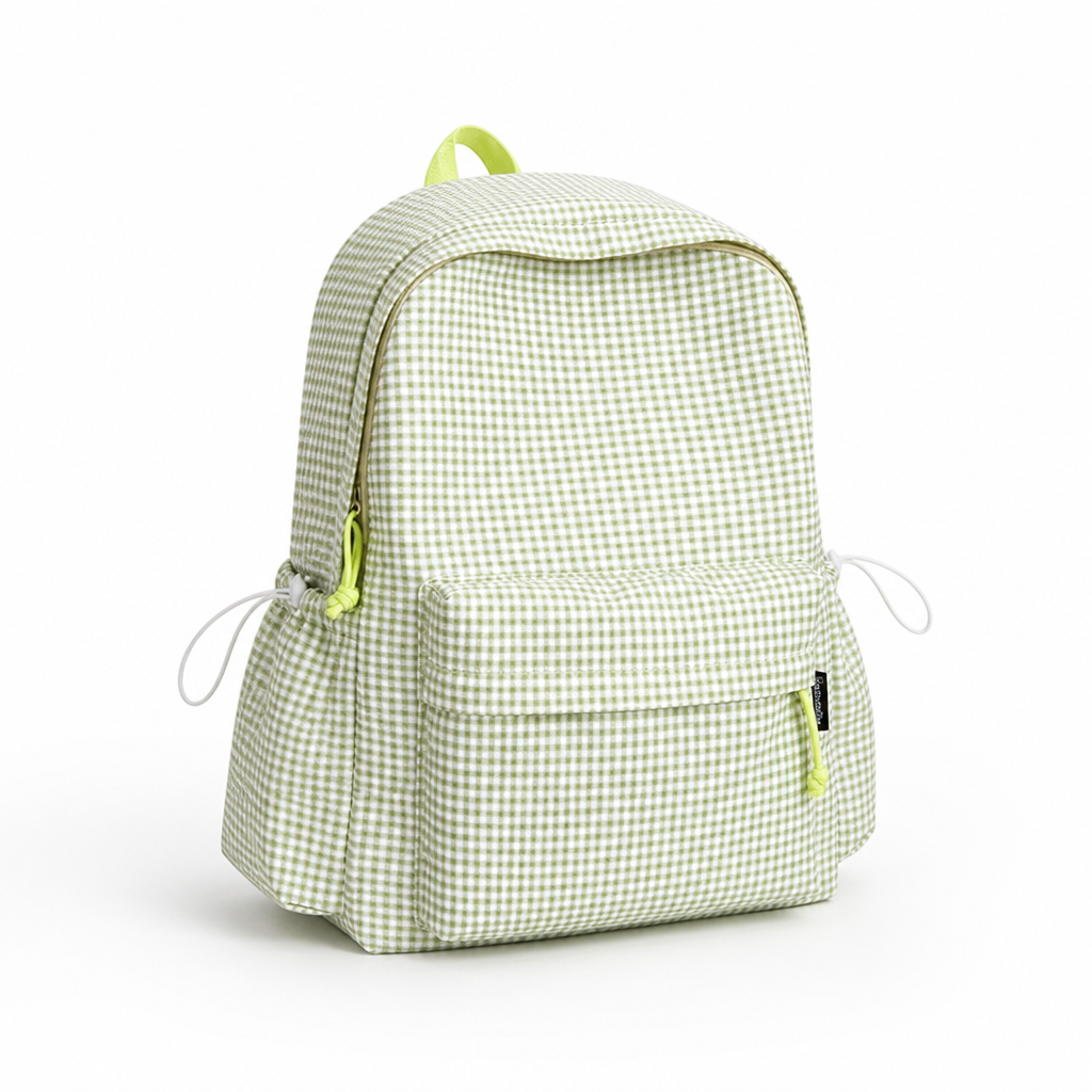 Gingham Print Multi-Pocket Kids Backpack