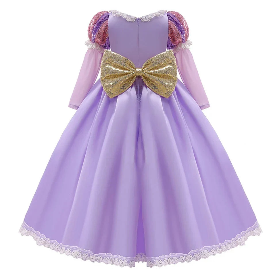 Girls Ball Gown Dress Applique Bodice Puff Sleeves