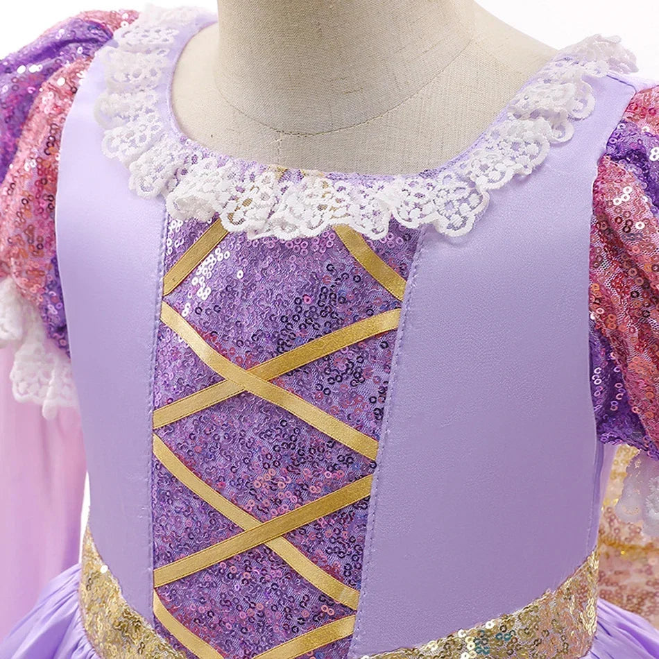 Girls Ball Gown Dress Applique Bodice Puff Sleeves