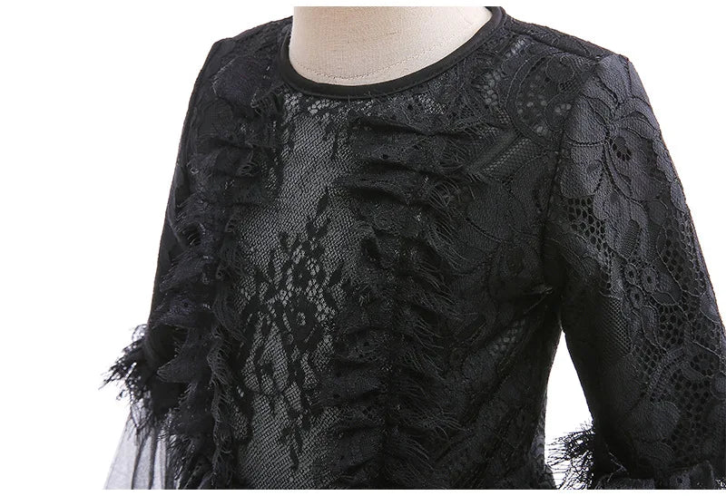 Girls Cosplay Dress Lace Ruffle Breathable Polyester Mid Calf