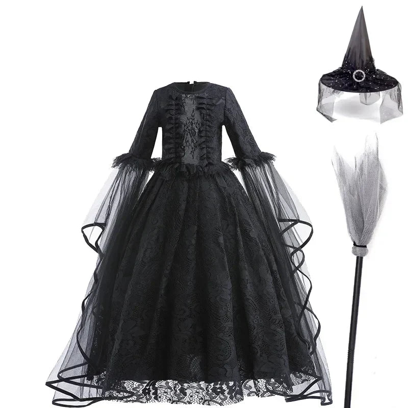 Girls Cosplay Dress Lace Ruffle Breathable Polyester Mid Calf