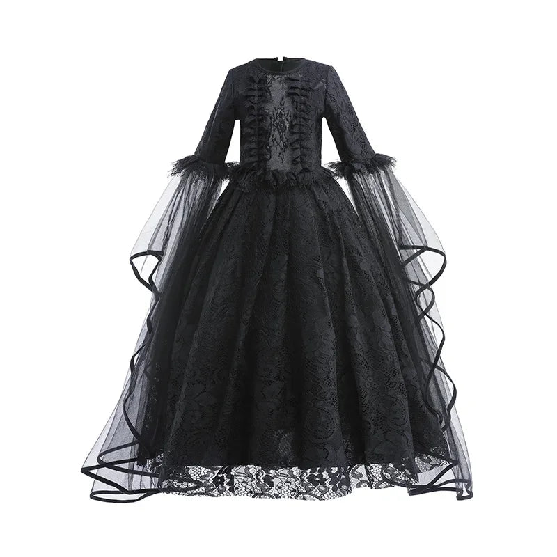 Girls Cosplay Dress Lace Ruffle Breathable Polyester Mid Calf