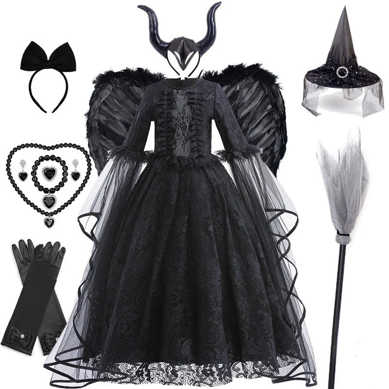 Girls Cosplay Dress Lace Ruffle Breathable Polyester Mid Calf