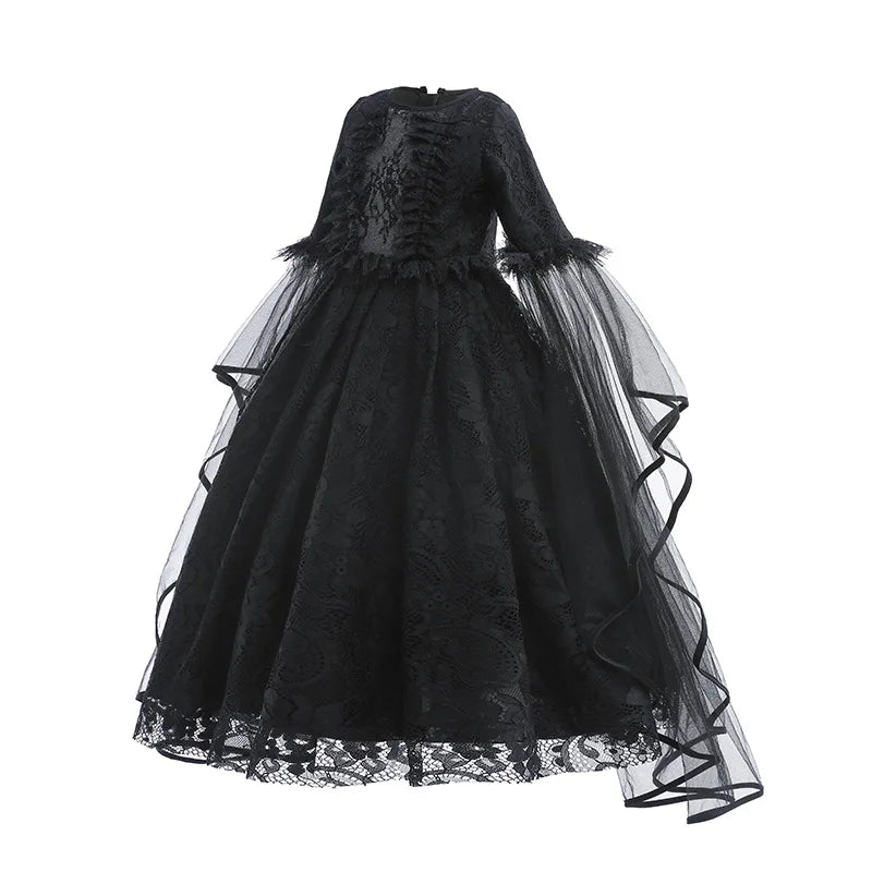 Girls Cosplay Dress Lace Ruffle Breathable Polyester Mid Calf