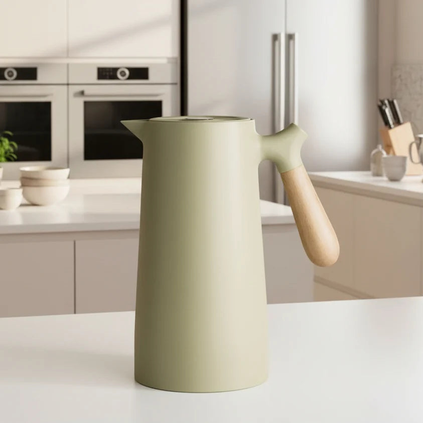Glass Carafe Double-Wall Wooden Handle Hot & Cold Drinks