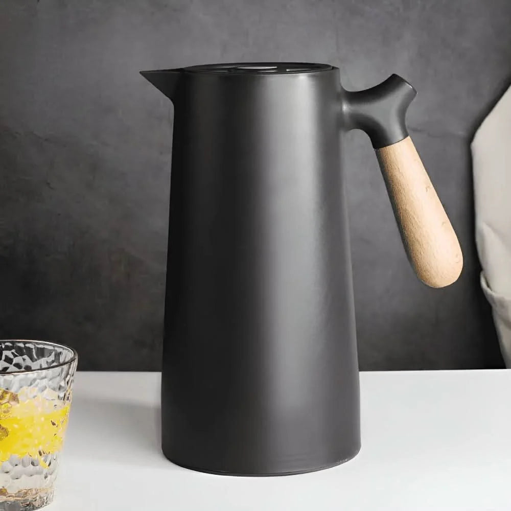 Glass Carafe Double-Wall Wooden Handle Hot & Cold Drinks