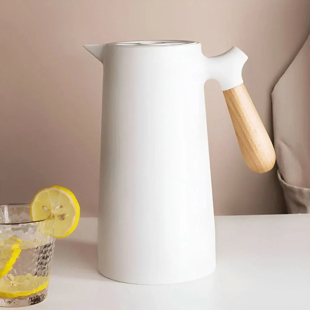 Glass Carafe Double-Wall Wooden Handle Hot & Cold Drinks