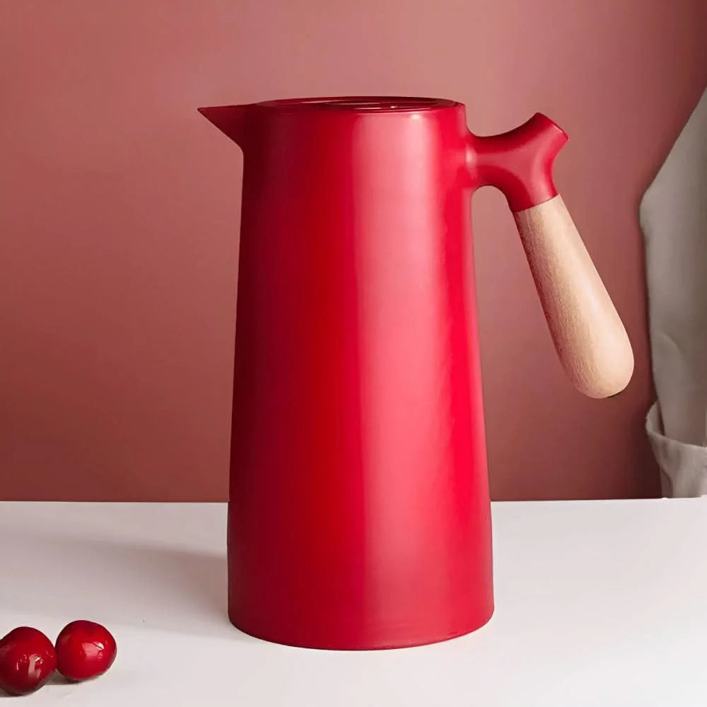 Glass Carafe Double-Wall Wooden Handle Hot & Cold Drinks