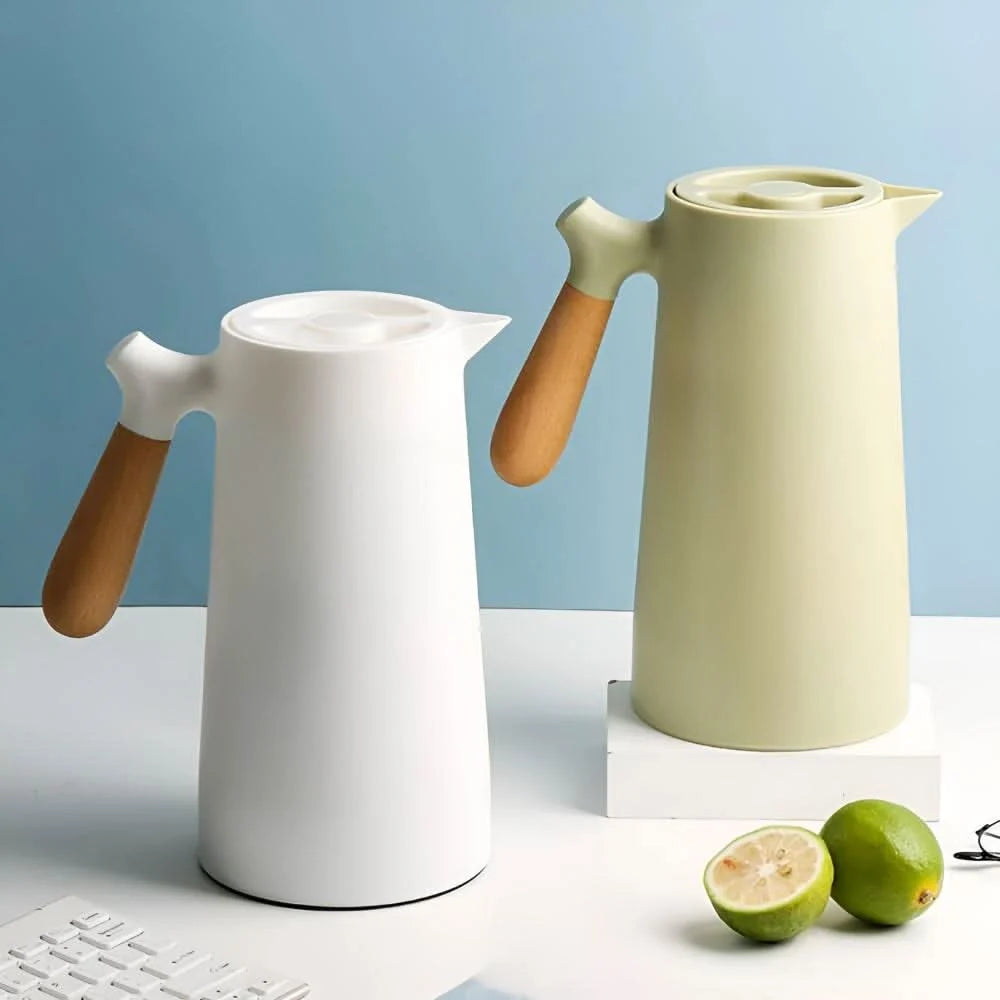 Glass Carafe Double-Wall Wooden Handle Hot & Cold Drinks