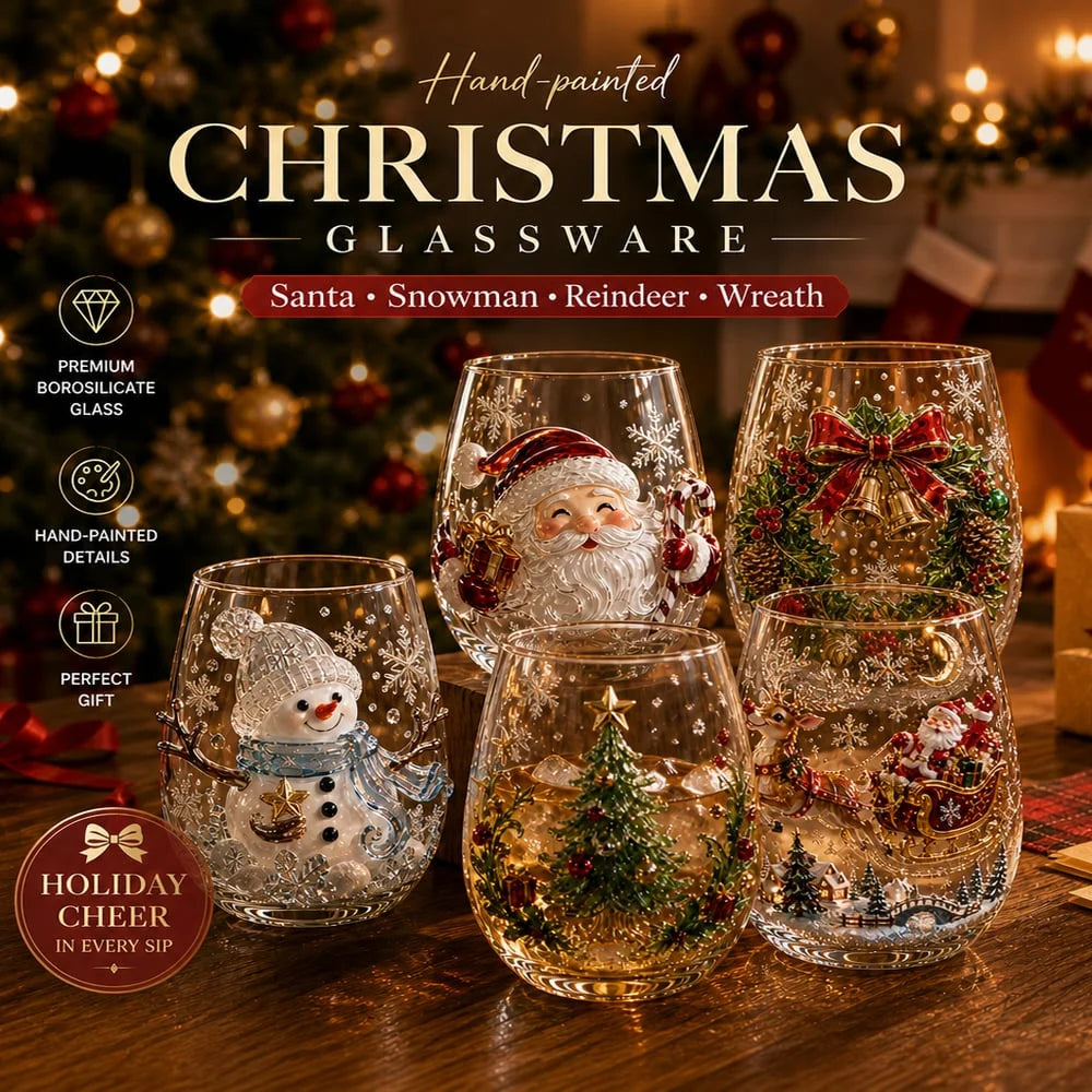Glass Cup Clear Glass Raised 3D Christmas Design