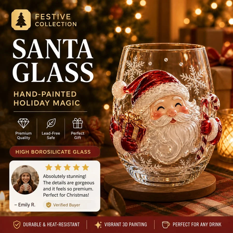 Glass Cup Clear Glass Raised 3D Christmas Design