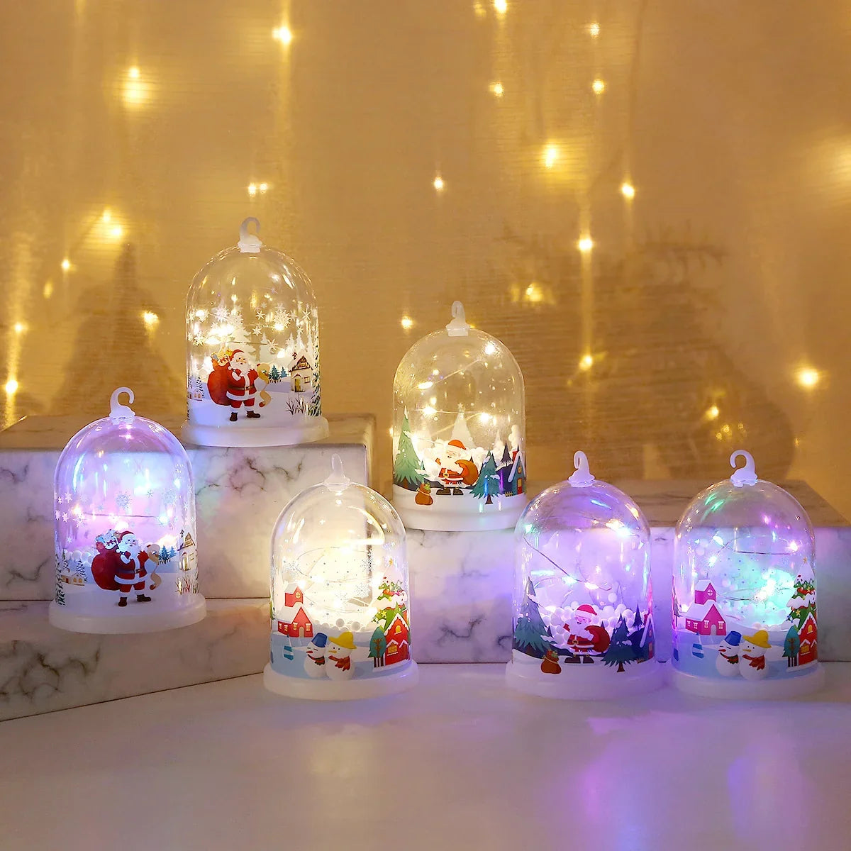 Glass Dome Santa Snow Scene Warm White LED