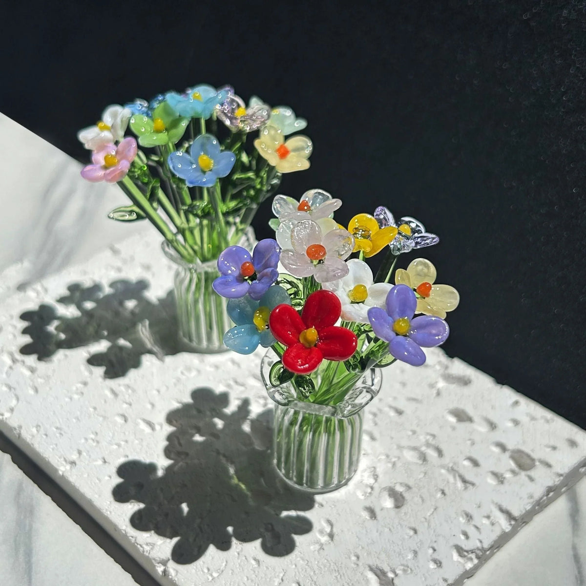 Glass Flower Bouquet Mini Colored Glaze Vase Included