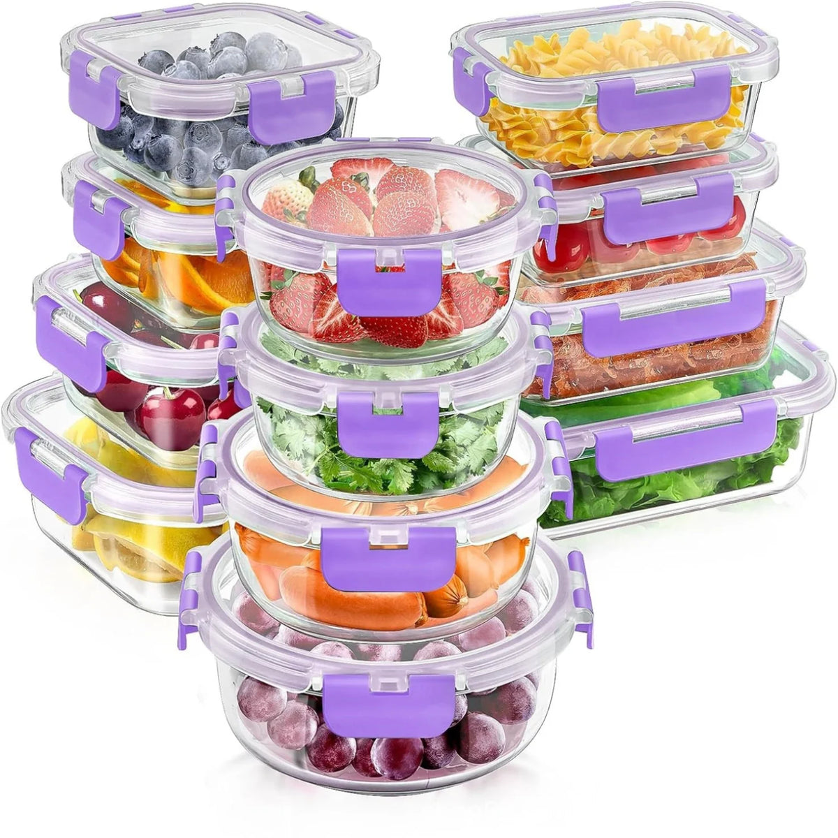 Glass Food Containers Borosilicate Stackable Airtight Clip Lids