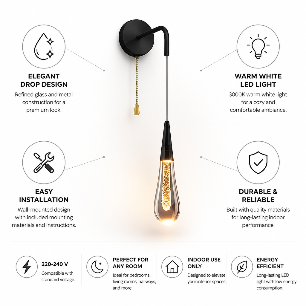 Glass & Metal Drop LED Wall Light