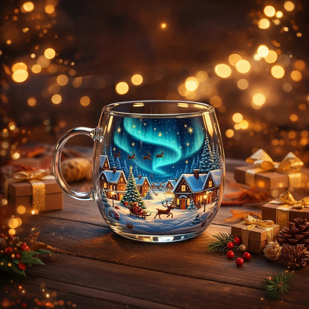 Glass Mug Heat-Resistant Winter Motif