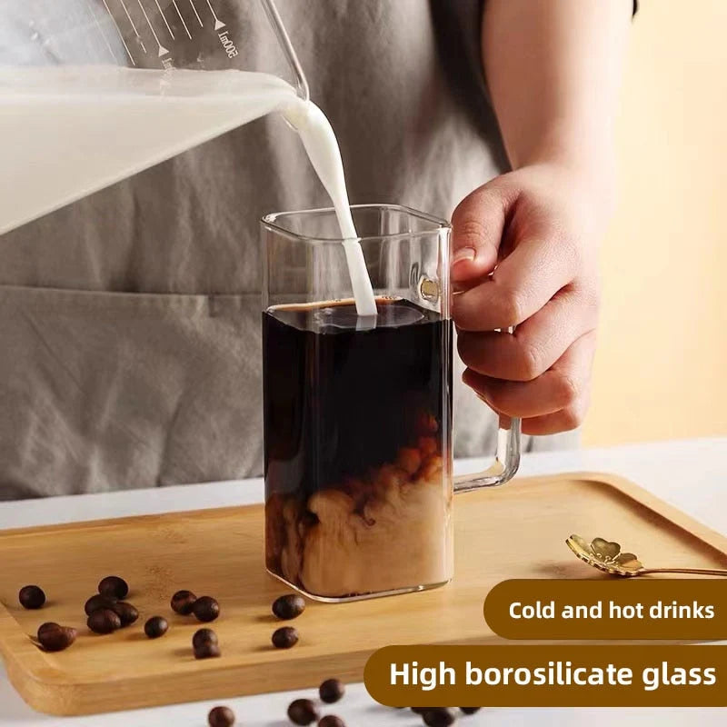 Glass Mug Square Design With Straw 13.5 Fl Oz