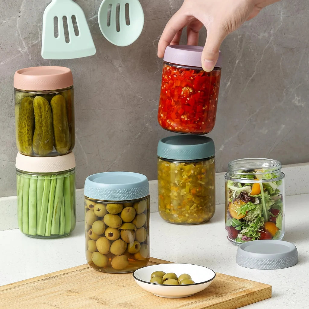 Glass Pantry Jars Airtight Clamp Lids Stackable Square