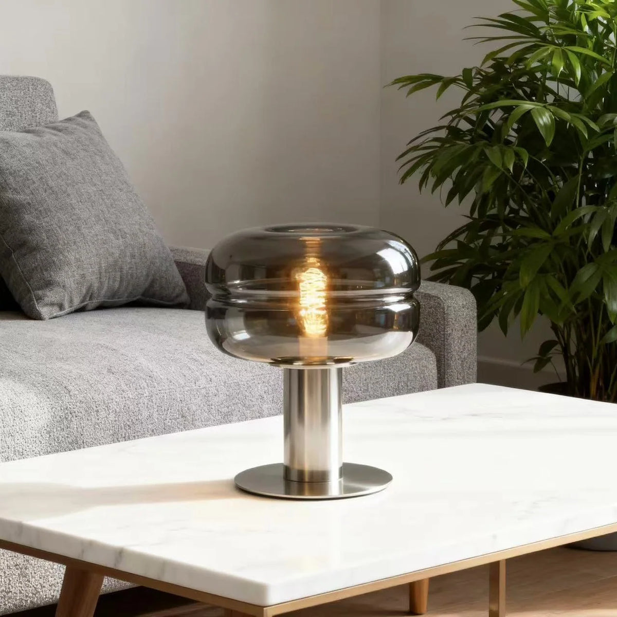 Glass Table Lamp Artisanal Glass Gold-Tone Base Soft Ambient Lighting