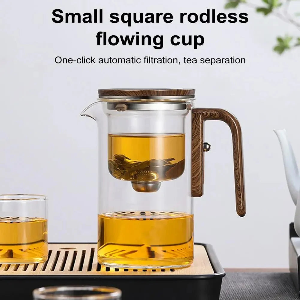 Glass Teapot Removable Fine Mesh Infuser Wooden Handle