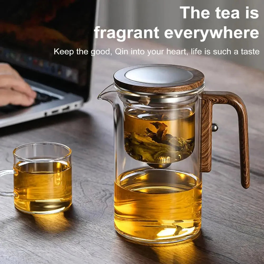 Glass Teapot Removable Fine Mesh Infuser Wooden Handle