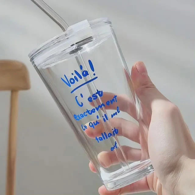 Glass Tumbler Borosilicate With Lid & Glass Straw 16.9 Oz