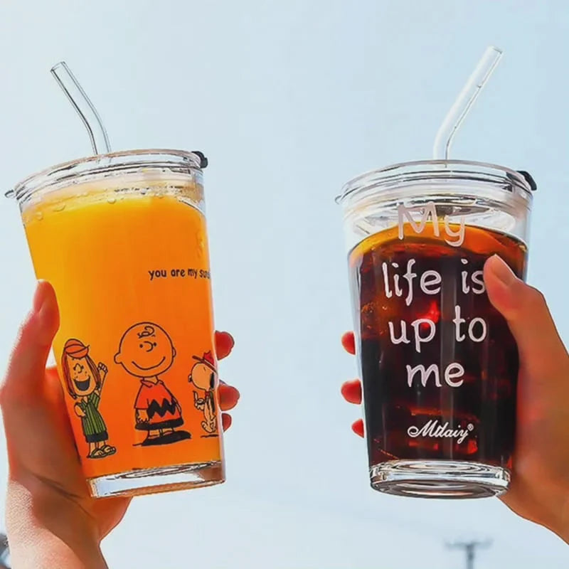 Glass Tumbler Borosilicate With Lid & Glass Straw 16.9 Oz