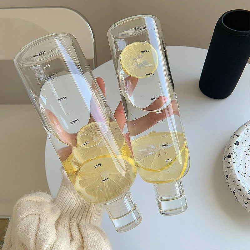 Glass Water Bottle Heat-Resistant Printed Time Scale