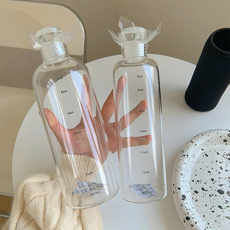 Glass Water Bottle Heat-Resistant Printed Time Scale