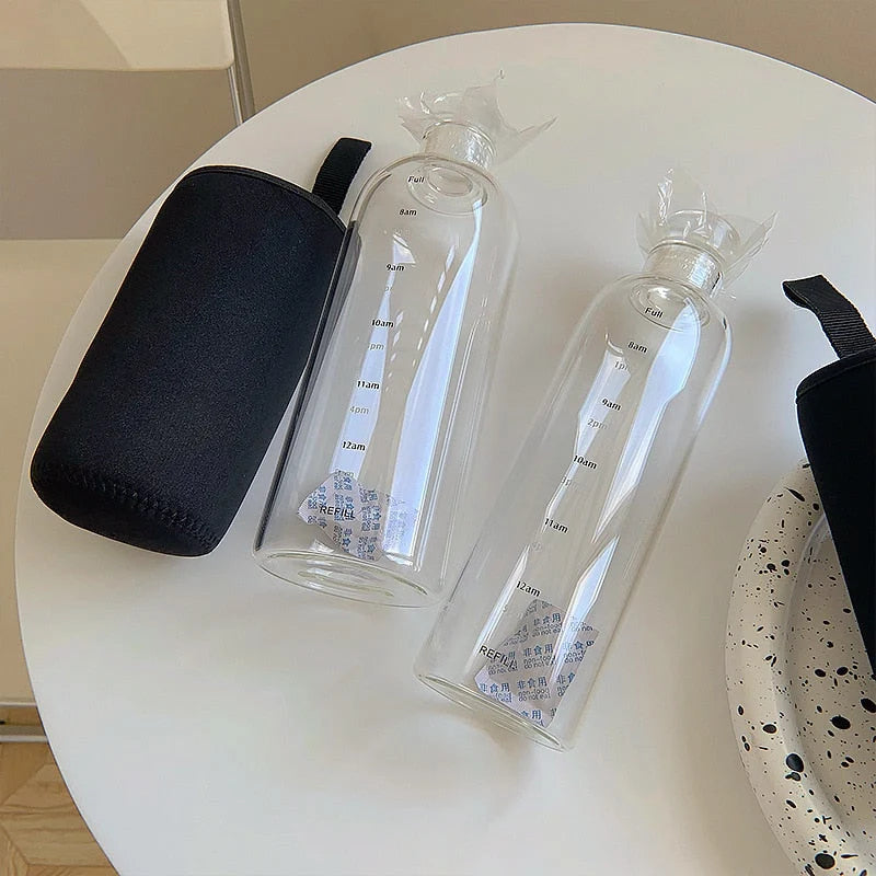 Glass Water Bottle Heat-Resistant Printed Time Scale