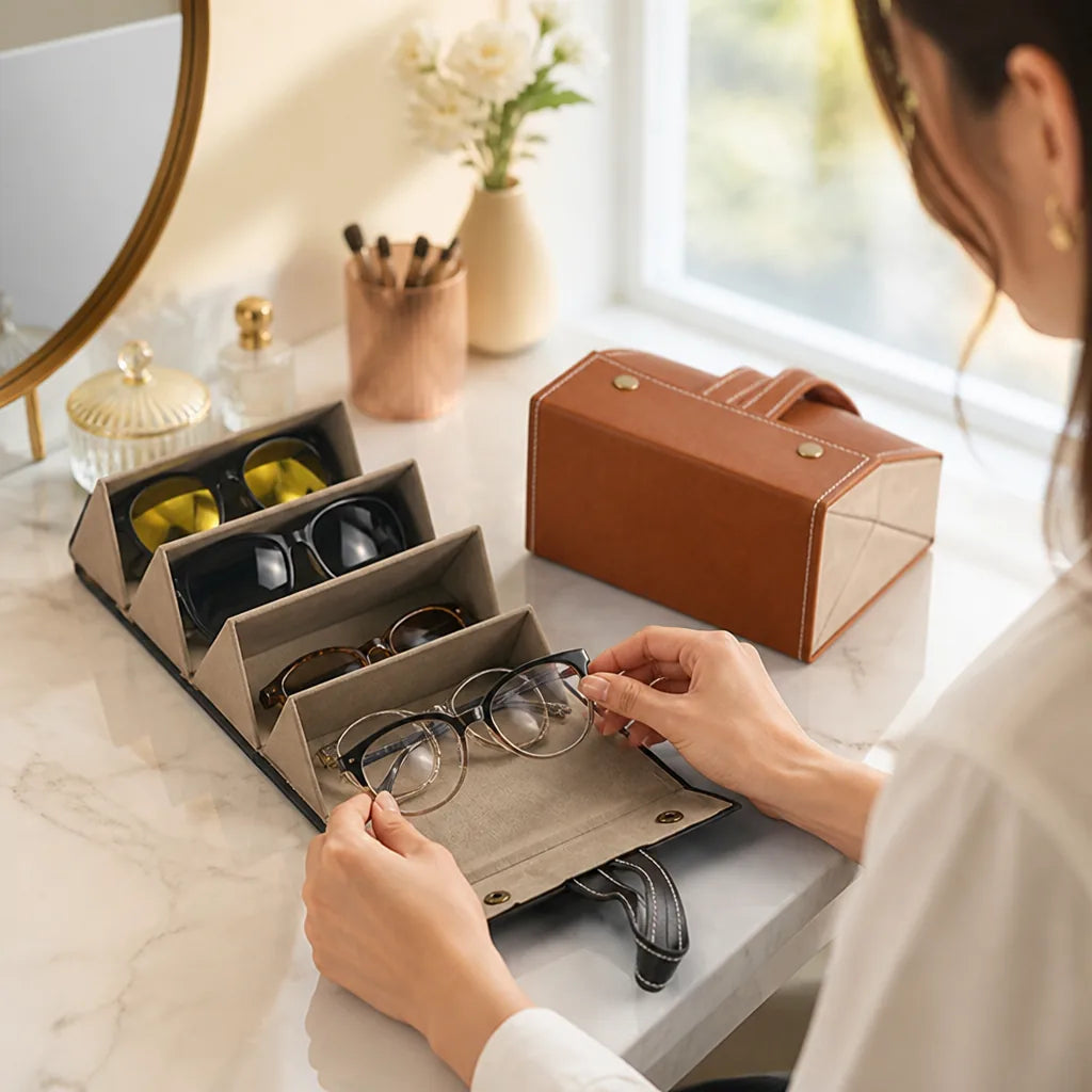 Glasses Organizer Foldable PU Leather Six Slots