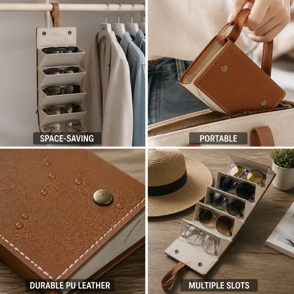 Glasses Organizer Foldable PU Leather Six Slots