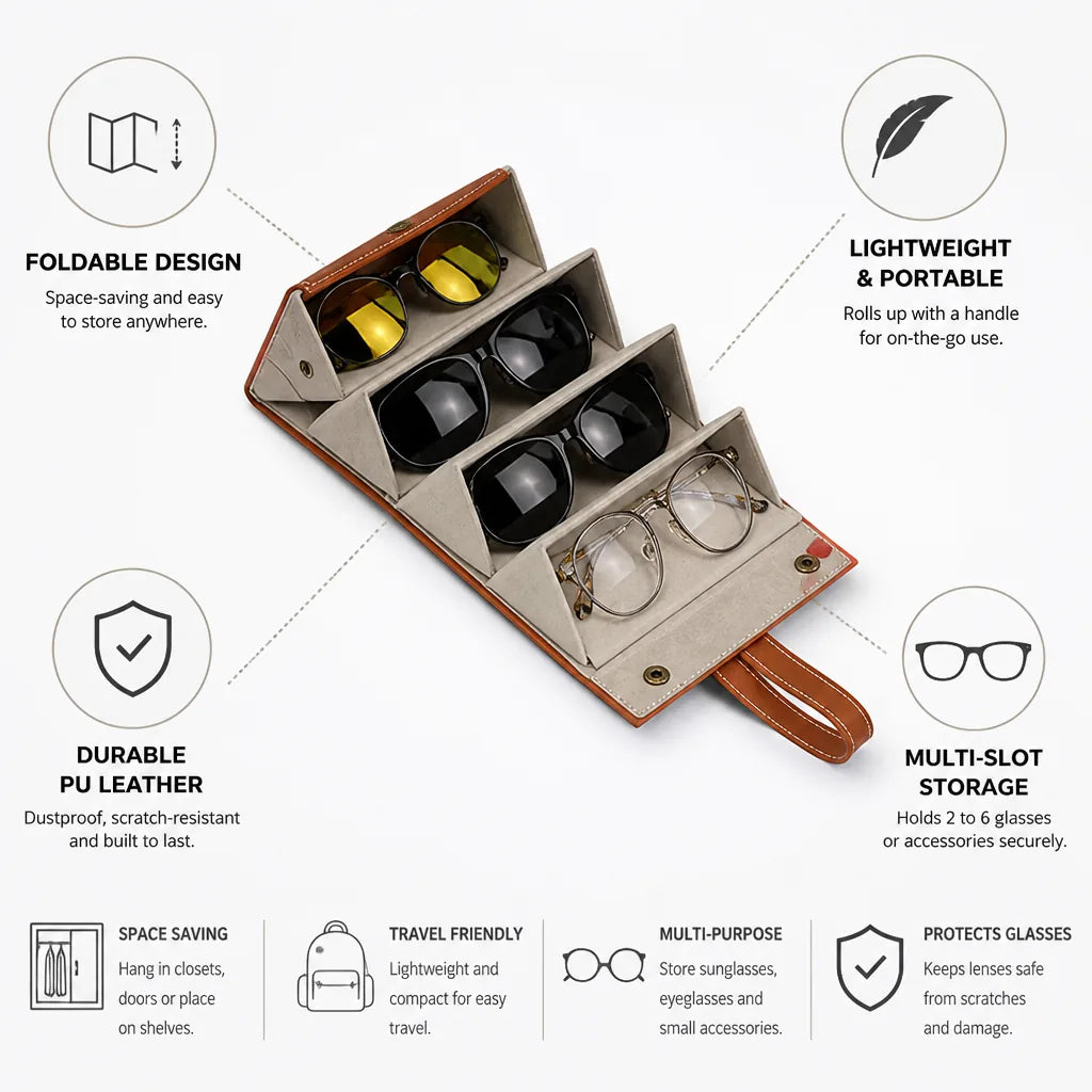 Glasses Organizer Foldable PU Leather Six Slots