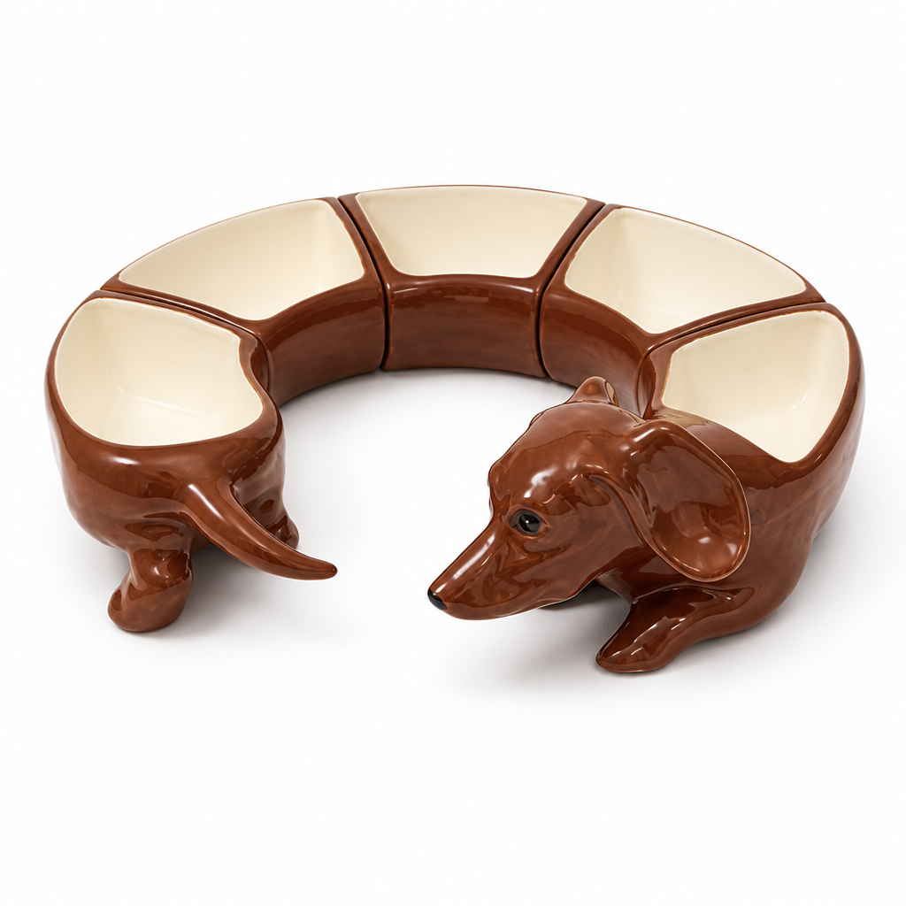 Glazed Ceramic Dachshund Snack Bowl Set (5-Piece)