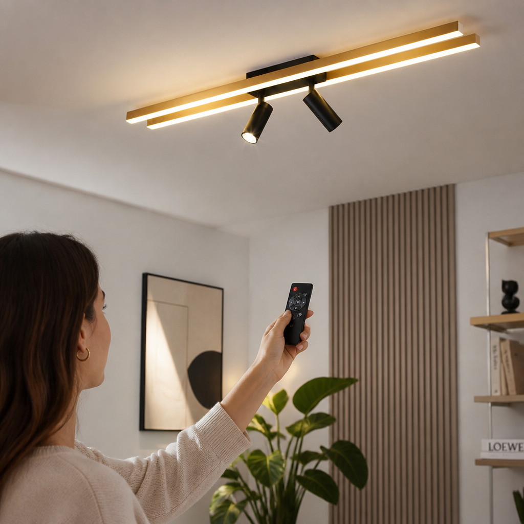 Gold Metal Dimmable Adjustable Twin Spotlights Ceiling Light