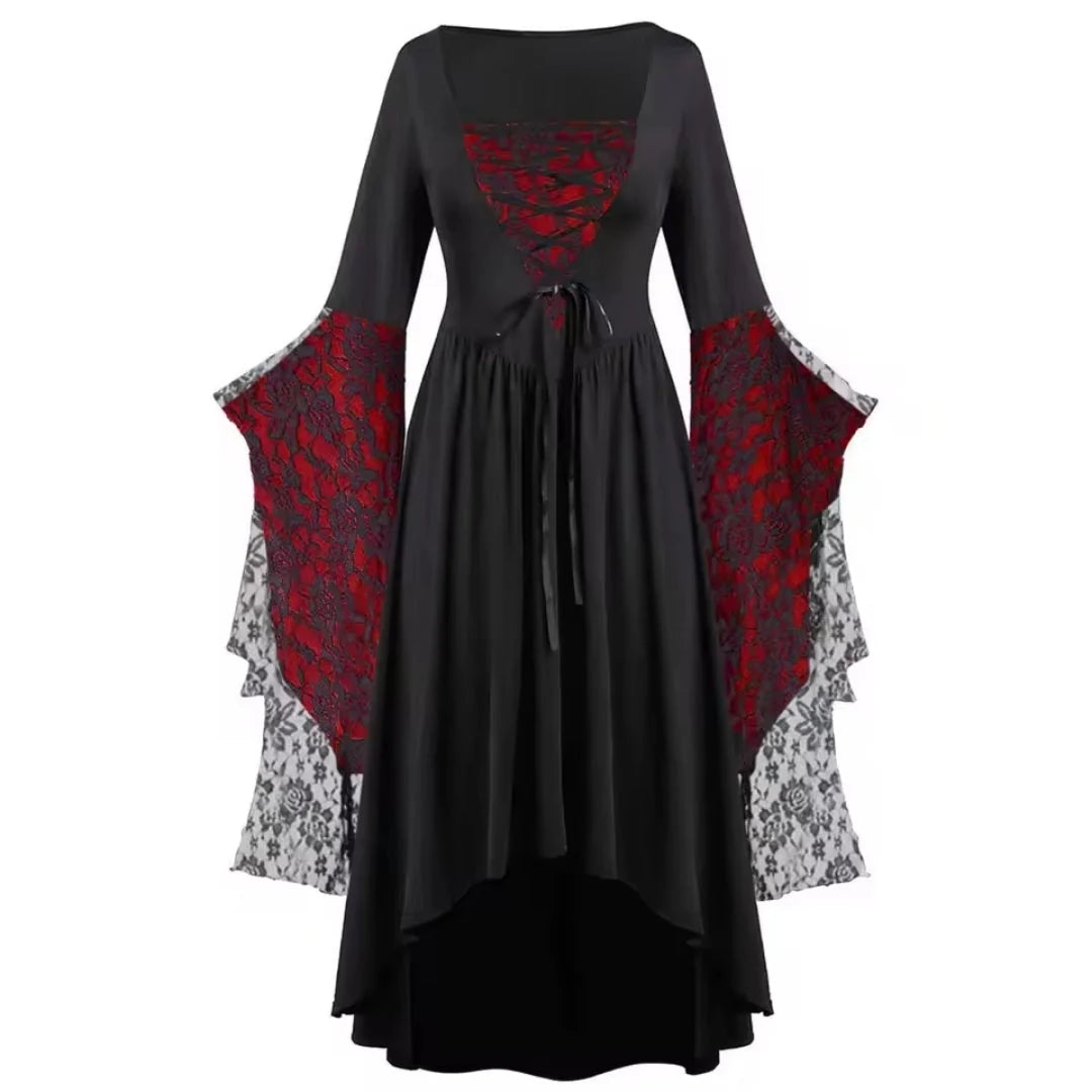 Gothic Costume Dress Vintage Layered Design Sheer Mesh Accents
