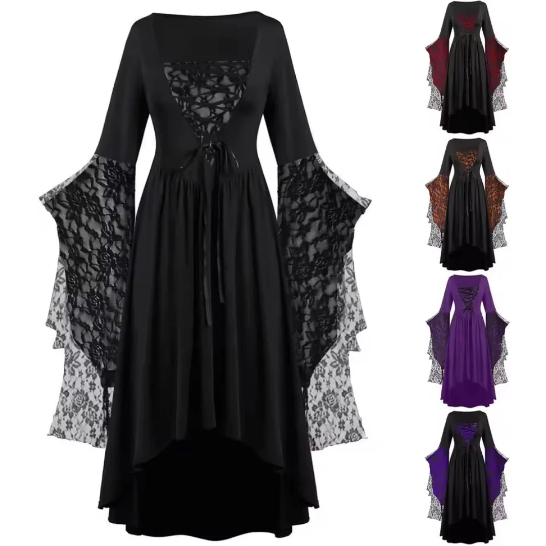 Gothic Costume Dress Vintage Layered Design Sheer Mesh Accents
