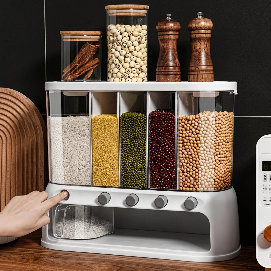 Grain Container Multi-Compartment Airtight One-Hand Flip Lids
