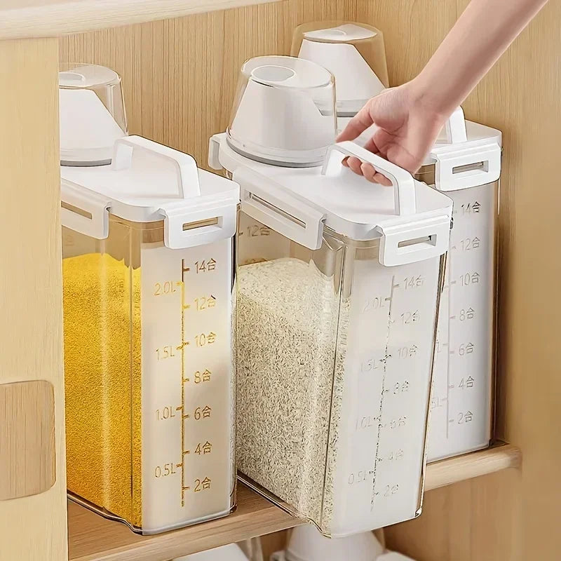 Grain Storage Dispenser Airtight Seal & Built-In Measuring Cup