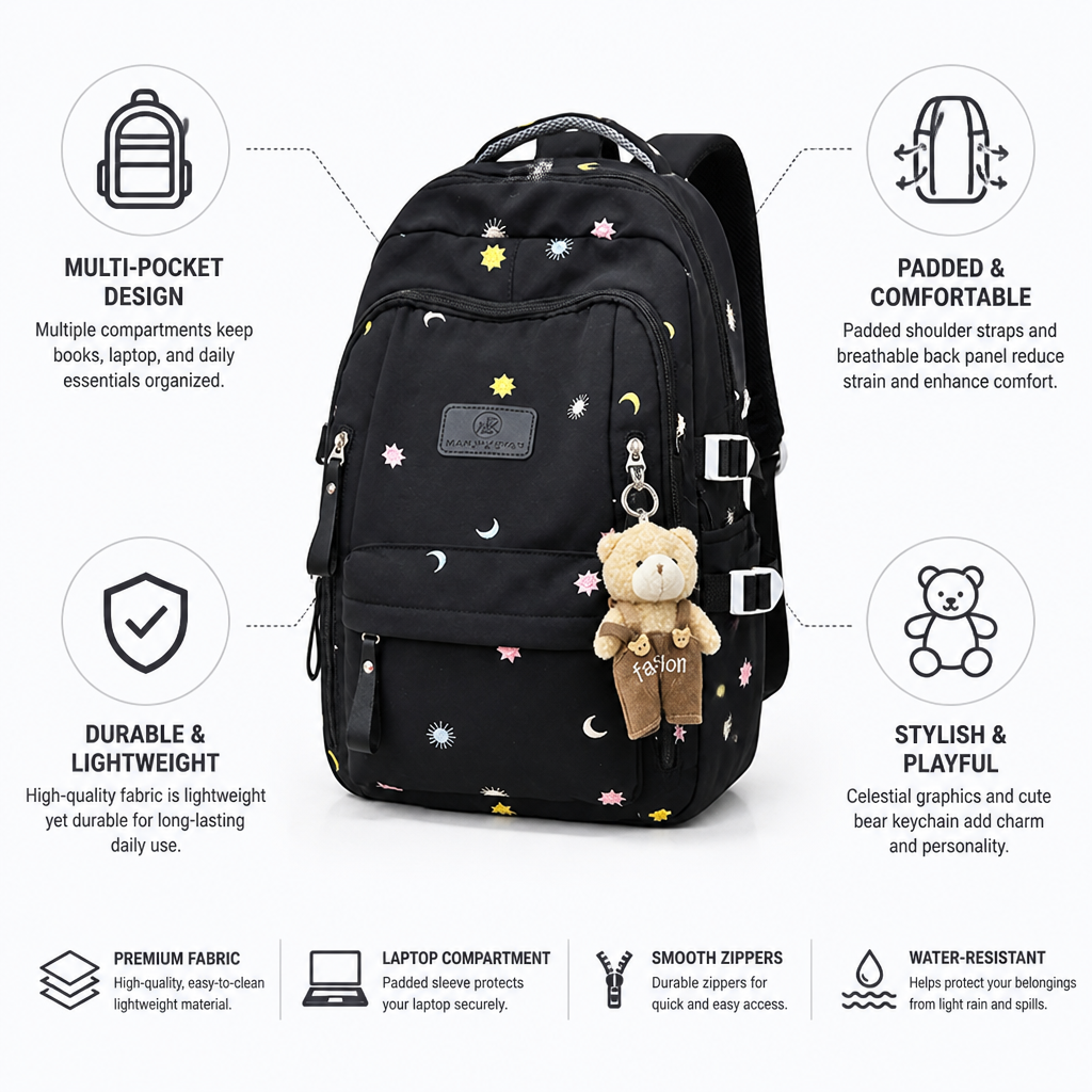 Graphic Multi-Pocket School Backpack (Padded Straps)