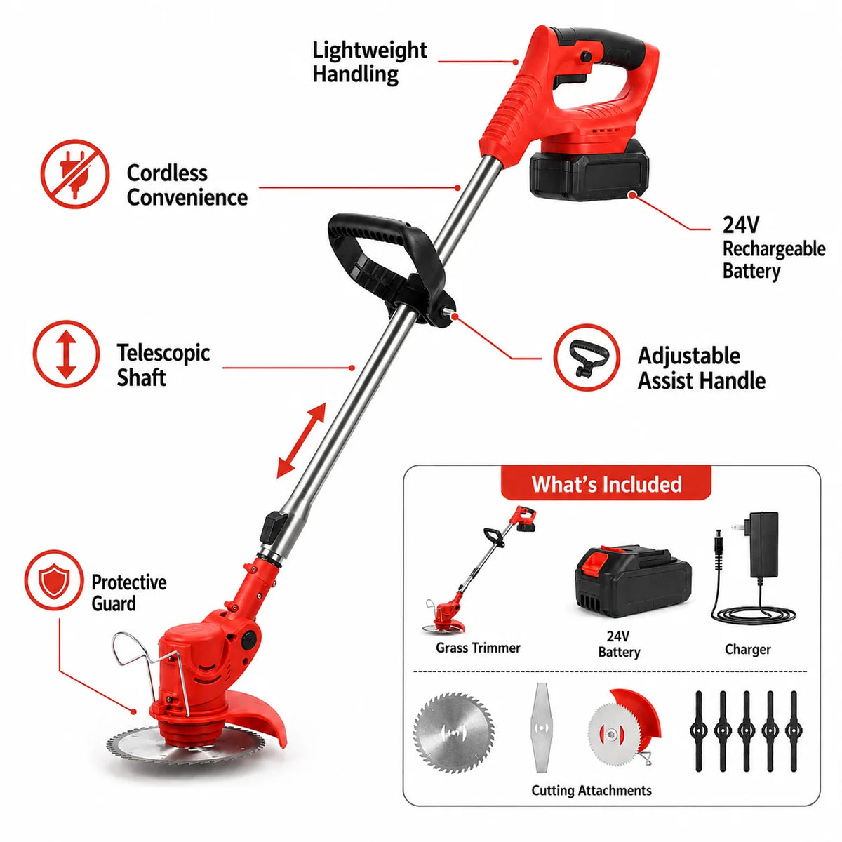 Grass Trimmer Cordless Battery Powered Lightweight